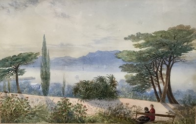 Lot 138 - English School, 19th century, watercolour - Italian Lake, 23cm x 35cm, in glazed gilt frame