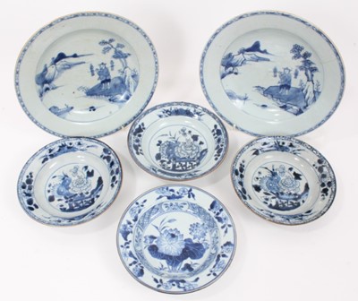 Lot 39 - Four 18th Chinese export blue and white pudding bowls and two plates