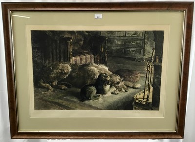 Lot 204 - Herbert Dicksee, hand coloured etching - Fire Worshipers, 49cm x 71cm, in glazed frame
