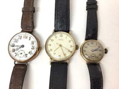 Lot 153 - Three vintage 9ct gold cased wristwatches, all on leather straps