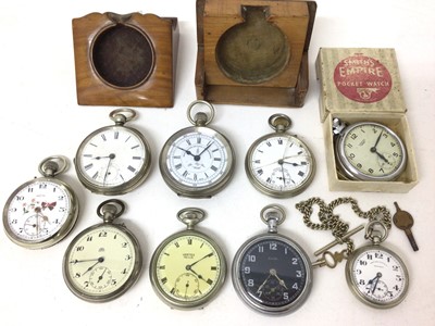 Lot 156 - Group of vintage pocket watches and two wooden watch stands