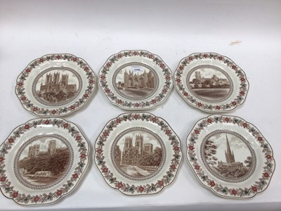 Lot 1317 - Set of six Wedgwood LNER Cathederal series plates, marked on the back Catherine shape, as supplied to the Empress Catherine of Russia, 23cm diameter