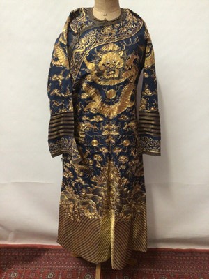 Lot 2050 - Chinese 1920s Dragon robe with horse hoof sleeves, metallic thread embroidery and metal button fastenings. Summer weight.