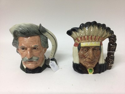 Lot 1184 - Six Royal Doulton character jugs - North American Indian D6611, The Walrus & Carpenter D6600, Mark Twain D6654, Trapper D6609, Don Quixote D6455 and Neptune D6548