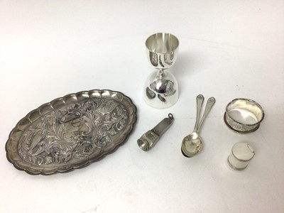 Lot 195 - Georgian silver pill box, Dunhill plated spirit measure and sundry silver and plate