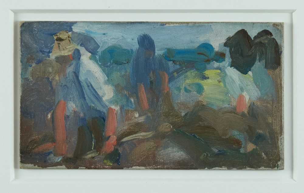 Lot 912 - Harry Becker (1865-1928) oil on board, Men working, 10 x 19cm, glazed frame. Provenance: The Wildlife Gallery, Lavenham, October 2010 Loftus Family Exhibition, no 81.