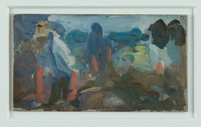 Lot 912 - Harry Becker (1865-1928) oil on board, Men working, 10 x 19cm, glazed frame. Provenance: The Wildlife Gallery, Lavenham, October 2010 Loftus Family Exhibition, no 81.
