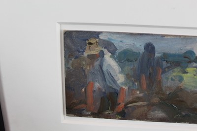Lot 912 - Harry Becker (1865-1928) oil on board, Men working, 10 x 19cm, glazed frame. Provenance: The Wildlife Gallery, Lavenham, October 2010 Loftus Family Exhibition, no 81.