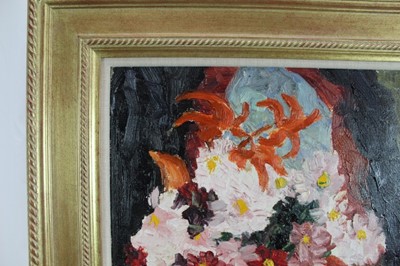 Lot 903 - *Lucy Harwood (1893-1972) oil on canvas, Still life with flowers and wine glass, signed verso, 49 x 39cm, framed. Provenance: Louise Kosman Gallery