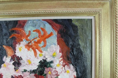 Lot 903 - *Lucy Harwood (1893-1972) oil on canvas, Still life with flowers and wine glass, signed verso, 49 x 39cm, framed. Provenance: Louise Kosman Gallery