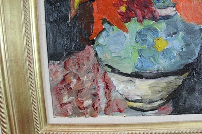 Lot 903 - *Lucy Harwood (1893-1972) oil on canvas, Still life with flowers and wine glass, signed verso, 49 x 39cm, framed. Provenance: Louise Kosman Gallery