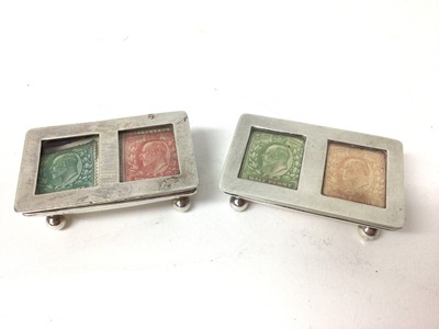 Lot 226 - Two Edwardian silver double trough-shaped stamp boxes (Birmingham 1907-1909)