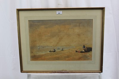 Lot 991 - Thomas Smythe watercolour, Figures on Felixstowe beach