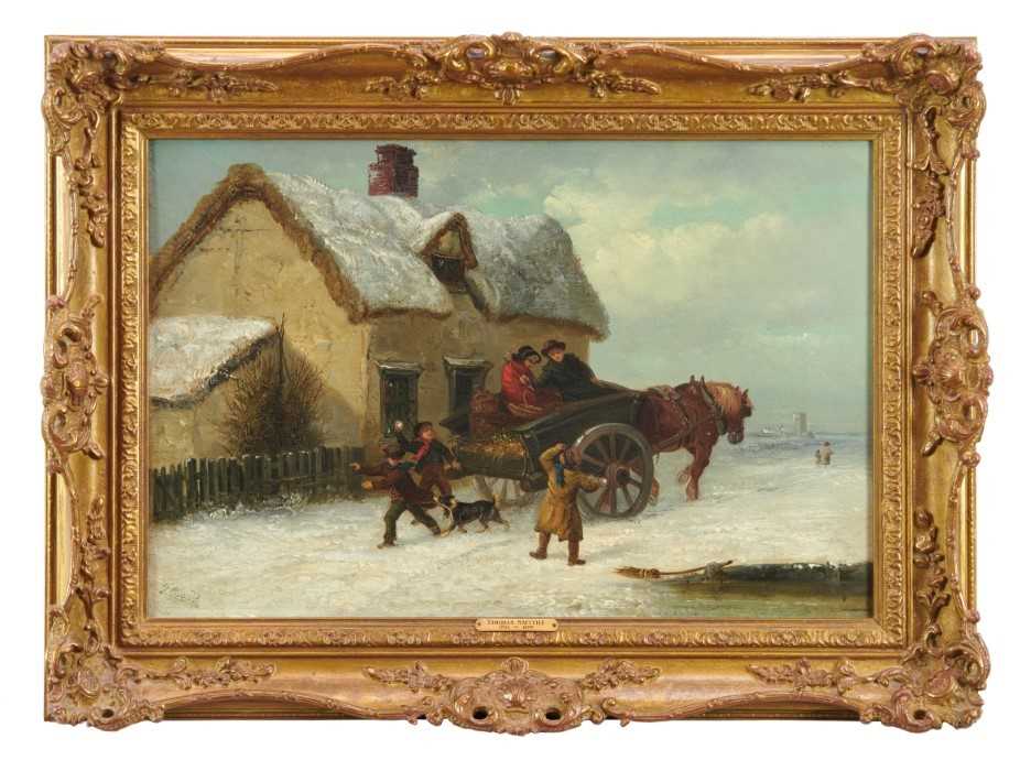Lot 997 - Thomas Smythe (1825-1906) oil on canvas, The Snowball Fight, signed, 31cm x 46cm, in gilt frame