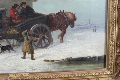 Lot 997 - Thomas Smythe (1825-1906) oil on canvas, The Snowball Fight, signed, 31cm x 46cm, in gilt frame