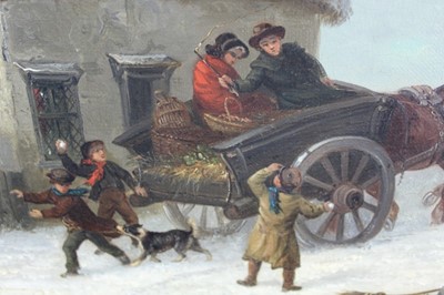 Lot 997 - Thomas Smythe (1825-1906) oil on canvas, The Snowball Fight, signed, 31cm x 46cm, in gilt frame