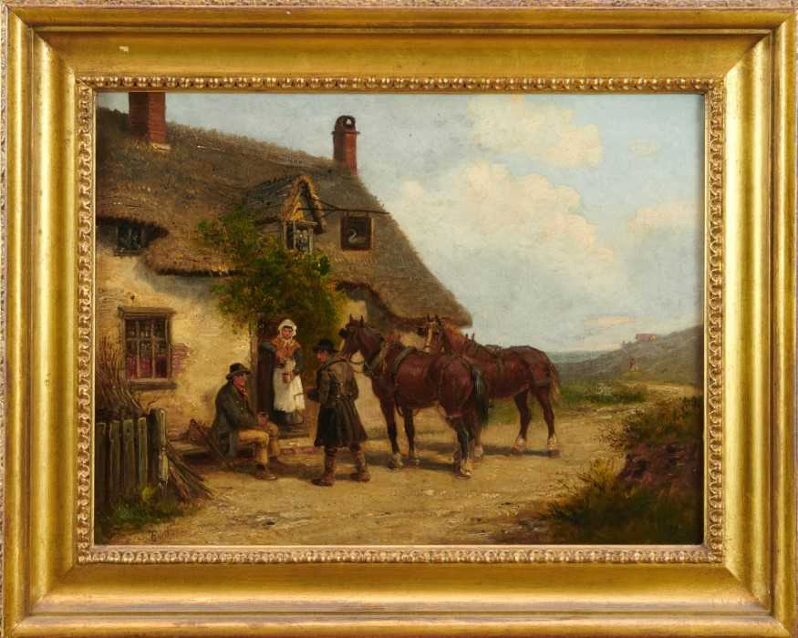 Lot 992 - Thomas Smythe oil on canvas, figures outside the Swan