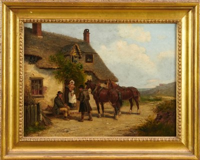 Lot 992 - Thomas Smythe oil on canvas, figures outside the Swan