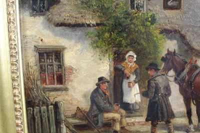 Lot 992 - Thomas Smythe oil on canvas, figures outside the Swan
