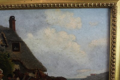 Lot 992 - Thomas Smythe oil on canvas, figures outside the Swan