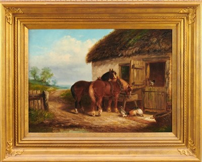 Lot 988 - Thomas Smythe oil on canvas, , Farmyard with horses and chickens