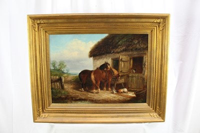 Lot 988 - Thomas Smythe oil on canvas, , Farmyard with horses and chickens