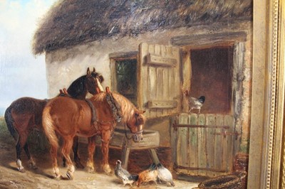 Lot 988 - Thomas Smythe oil on canvas, , Farmyard with horses and chickens