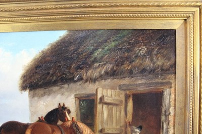 Lot 988 - Thomas Smythe oil on canvas, , Farmyard with horses and chickens