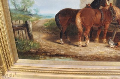 Lot 988 - Thomas Smythe oil on canvas, , Farmyard with horses and chickens