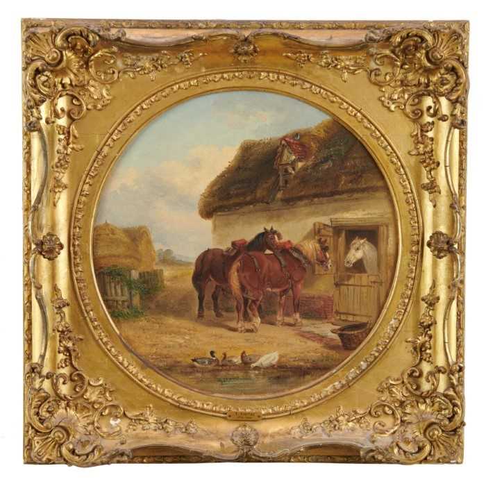 Lot 996 - Thomas Smythe circular oil on panel, farmyard scene