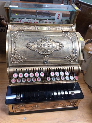 Lot 2627 - Vintage National brass shops till / cash register, with plaque- C.R.S. Co, No. 4619