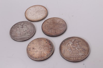 Lot 470 - G.B. - Mixed silver to include Crowns George IV 1822 Tertio VG, Victoria JH 1889 GF, Double Florins Victoria JH 1887 EF, 1889 GEF and 1890 AEF (5 coins)