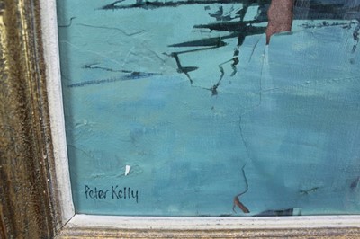 Lot 964 - *Peter Kelly (1931-2019) oil on board - Moored Boats, Walberswick, signed, 67cm x 78.5cm, in glazed gilt frame