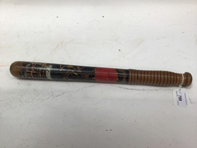 Lot 799 - Victorian painted Special Constable Police truncheon with crowned VR and cartouche 40.5 cm