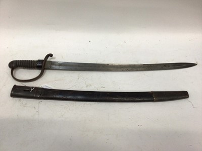 Lot 813 - Victorian Police sword with steel stirrup guard and shagreen grip, curved fullered blade in steel mounted leather scabbard 68.5 cm