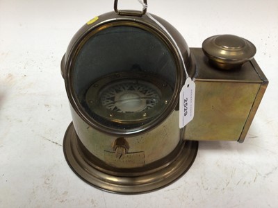 Lot 2529 - German brass ships binacle compass together with a reproduction brass sextant in case (2)