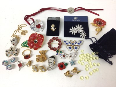 Lot 249 - Selection of Swarovski jewellery, mainly brooches including butterfly, Teddy bear, poppy etc