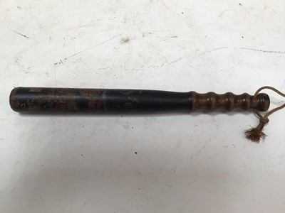 Lot 798 - Victorian painted Police truncheon decorated with VR, crown, crest and 'B C' 35 cm
