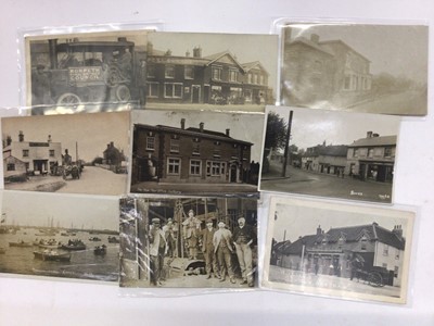 Lot 1517 - Case of postcards, about 400, many real photographic including street scenes, stations, Post Offices. Includes steam engine 'Morpeth Rural District Council' and unidentified miners with cage for de...