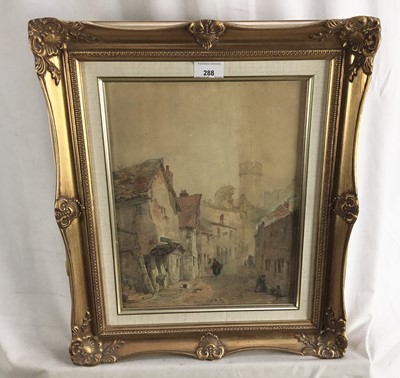 Lot 288 - English School, 19th century, two watercolours - rural villages, 35cm x 27cm and 24cm x 29cm, in glazed gilt frames