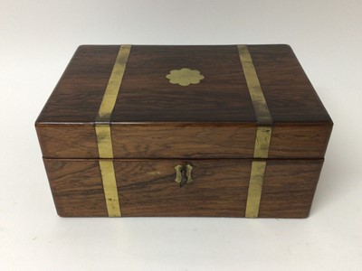 Lot 170 - 19th century brass bound rosewood writing box with fitted interior