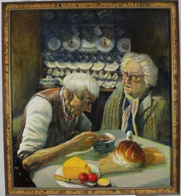 Lot 201 - Norman Coker, contemporary, oil on canvas - Ben and Annie, signed, inscribed verso, 100cm x 90cm, framed