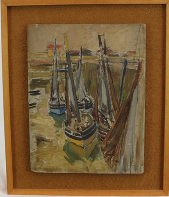 Lot 1144 - Attributed to Duvall Sutherland McColl (1859-1949) oil on board - harbour 
scene, unsigned.