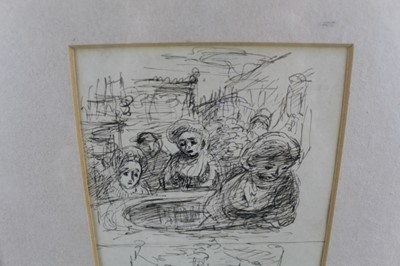 Lot 1182 - *Edward Ardizonne (1900-1979) pen sketch - figural scene, 12cm x 21cm in glazed frame