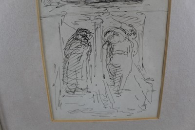 Lot 1182 - *Edward Ardizonne (1900-1979) pen sketch - figural scene, 12cm x 21cm in glazed frame