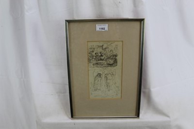 Lot 1182 - *Edward Ardizonne (1900-1979) pen sketch - figural scene, 12cm x 21cm in glazed frame