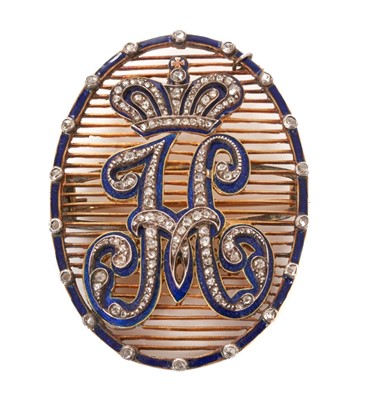 Lot 3 - Imperial Russian Presentation gold, diamond and enamel brooch in box