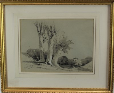 Lot 1008 - Henry Bright (1810-1873) black chalk and pastel, Shrubland Park, initialled and dated 1833, 28cm x 38cm, in glazed gilt frame