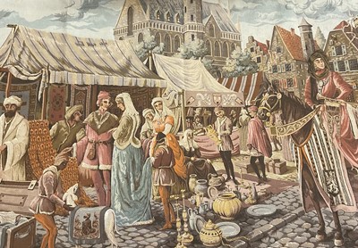 Lot 215 - Machined tapestry depicting Mediaval Ghent