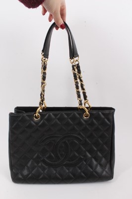Lot 2050 - Chanel black caviar quilted leather large shopping tote handbag.